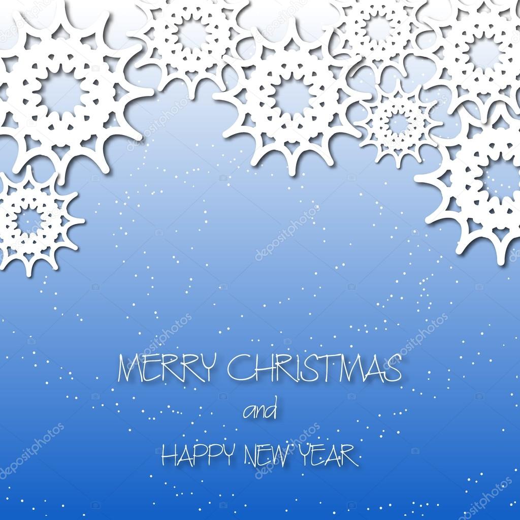 Winter snowflakes cut the paper Falling snow Blue gra nt background Christmas New