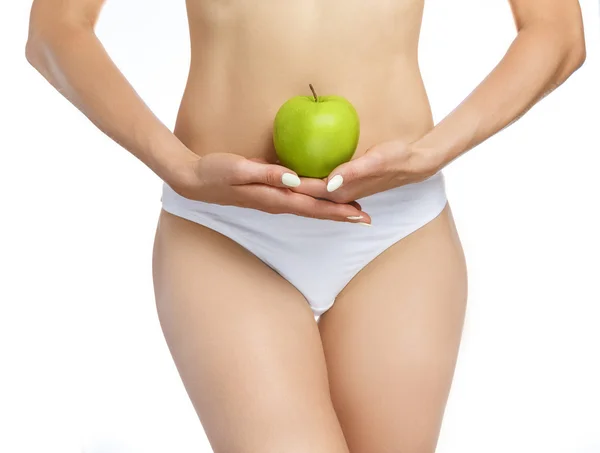 Ženské tělo, ruce apple — Stock fotografie