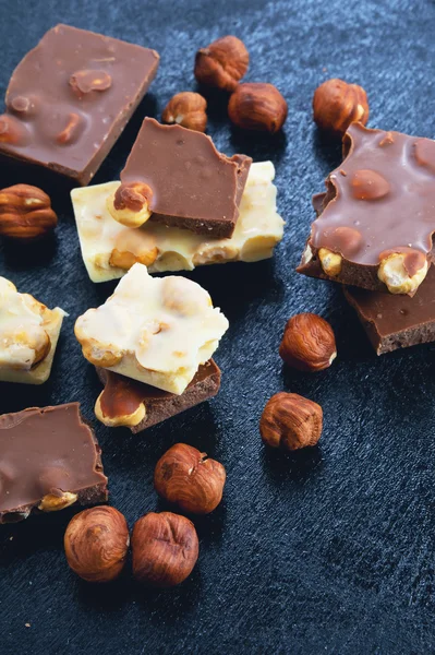 fındık ile koyu ve beyaz çikolata