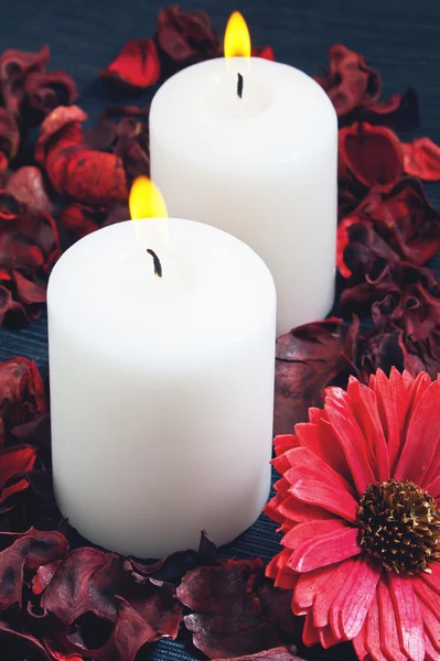 Две горящие белые свечи — стоковое фото