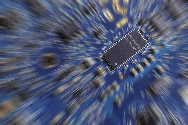 Laptop Circuit Board (PCB) Close Up. Chips, Transistors, Resisto — Stock Photo, Image