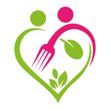 Heart Fork Leaf Sağlıklı Logo Tasarımı Beslenme Vektörü Şablonu Simgesi Simgesi