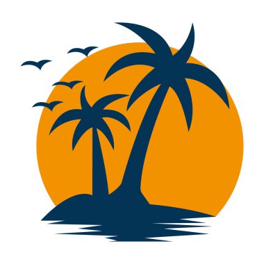 Palm Tree Günbatımı Seyahat Plajı Logosu Doğa Tasarım Vektörü Şablonu Simgesi Simgesi
