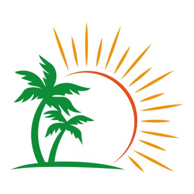 Palm Tree Günbatımı Seyahat Logosu Plaj Vektör Şablonu Simgesi Simgesi