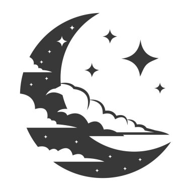 Rüya, Uyku, Meditasyon ve Yaratıcı Kavram İçin Ay ve Gece Gökyüzü Logosu