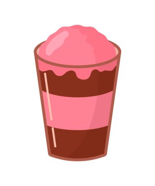 Glass of ice cream with strawberry and choco flavors illustration vector for doodle summer food illustration isolated on transparent background