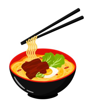 Şeffaf arkaplanda izole edilmiş Kara Bowling Çizgi Filminde Çubuklu Ramen Erişteleri