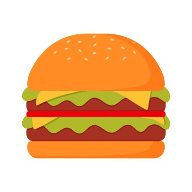 Animasyon Çizgi Film Burger ikonu. Vektör illüstrasyon düz ikon sulu lezzetli hamburger beyaz arkaplanda izole