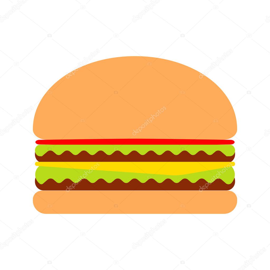 Flat simple burger icon clipart cartoon vector fast food illustration
