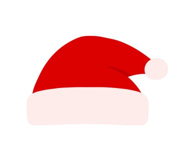 Düz Noel Baba Şapkası. Şeffaf arkaplanda izole edilmiş Noel Aksesuar Çizgi Film Vektör İllüstrasyonu.