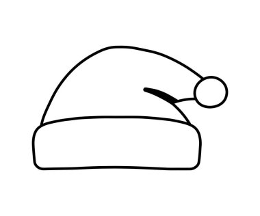 Noel Baba Şapka Çizgisi Noel Aksesuar Çizgi Filmi Vektör İllüstrasyonu Renklendirme için şeffaf arkaplan çizimine izole