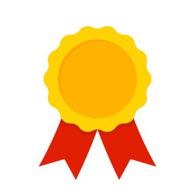 Şeffaf arkaplanda izole edilmiş ödül için kırmızı kurdele ikon vektör illüstrasyonlu şirin madalya rozeti