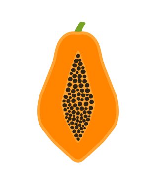 Şeffaf Arkaplanda izole edilmiş Tropikal Meyve Yemeği Çizgi Filmi Vektör İllüstrasyonuyla Papaya Dilimi