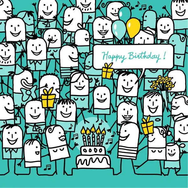 만화 사람과 행복 한 생일 카드 — 스톡 사진