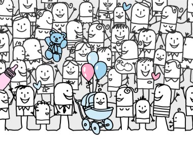 Yeni doğan bebek çizilmiş karikatür annoucement kartı - el