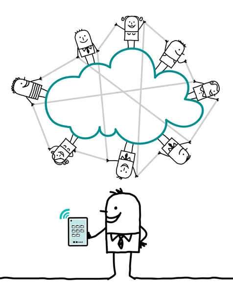 Cartoon characters and cloud - connected — Stock Photo, Image