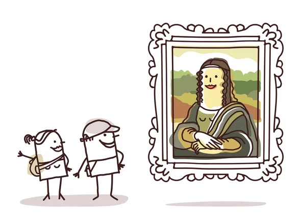 Para turystów oglądania Mona Lisa — Zdjęcie stockowe