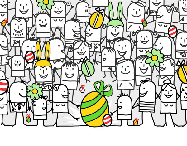 Carte de voeux dessin animé dessinée à la main - heureux jour de Pâques — Photo