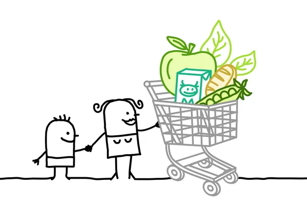 Carrinho de compras com alimentos orgânicos — Fotografia de Stock