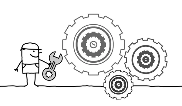 Trabajador y engranajes —  Fotos de Stock