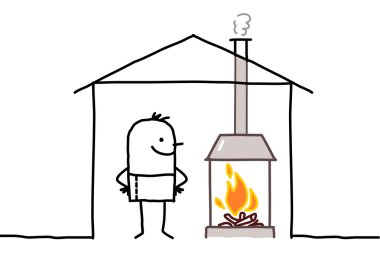 adam evde ve şömine