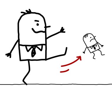 küçük bir çalışan tekmeleme karikatür büyük patron