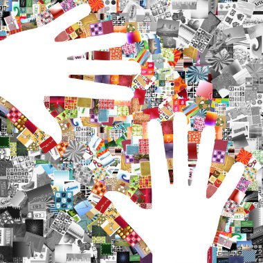 two white hands on images patchwork clipart