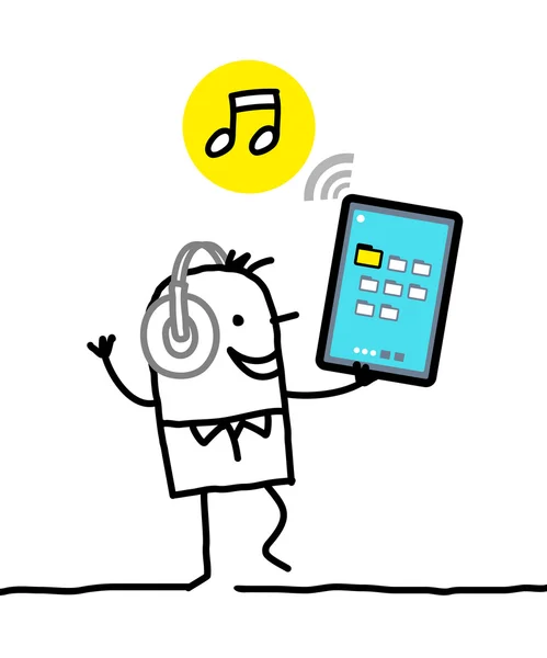 태블릿-음악을 만화 캐릭터 — 스톡 사진