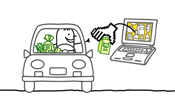 Mannen i bilen med laptop och cyber marknaden — Stockfoto
