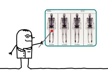 cartoon man radiologist showing a result of scintigraphy clipart