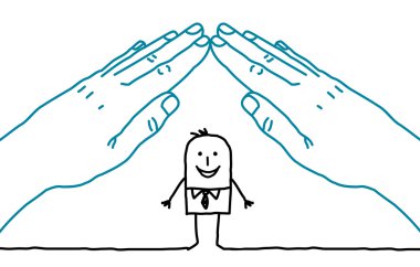 big hands and cartoon businessman - roof clipart