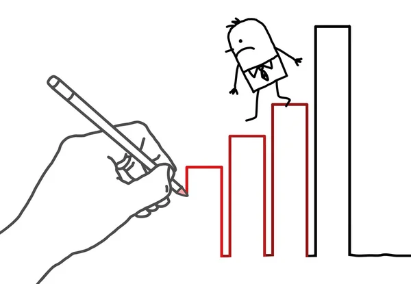 大きな手とアニメのビジネスマン - 登山を描画 — ストック写真