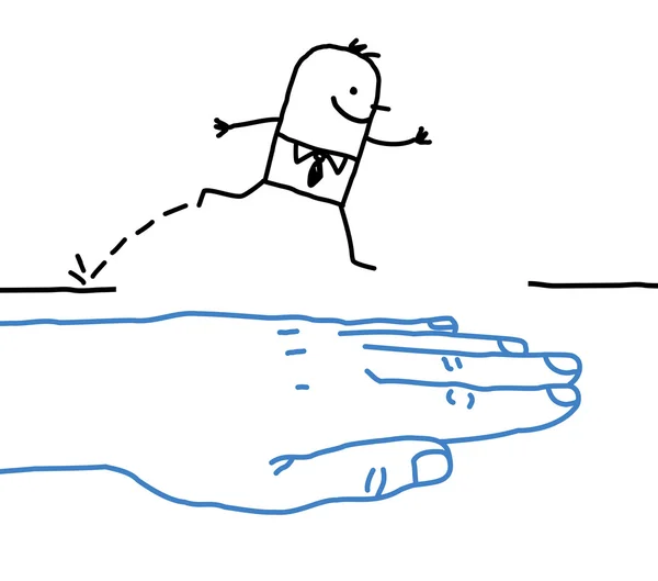 Mão grande com caráter de desenho animado - ajuda — Fotografia de Stock