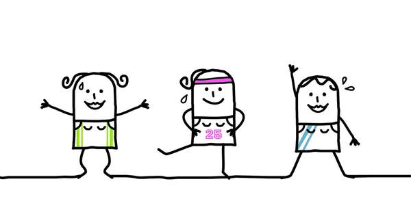 Τρία κορίτσια γυμναστικές κινουμένων σχεδίων — Φωτογραφία Αρχείου