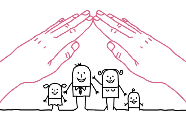 Big hands and cartoon family - roof — Stock Photo, Image