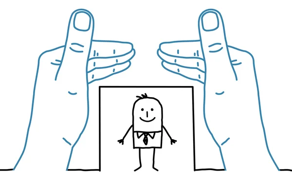 Big hands and cartoon businessman - framing — Stock Photo, Image