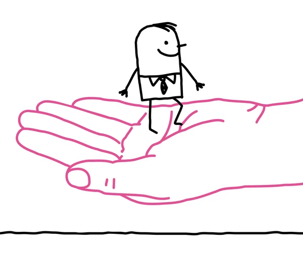 Большая рука и карикатурный бизнесмен - доброта — стоковое фото