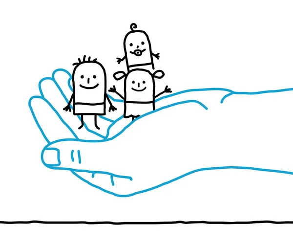 Большая рука и мультяшные дети - защита — стоковое фото
