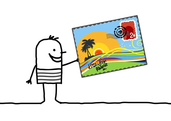 Cartoon man en zomer briefkaart — Stockfoto