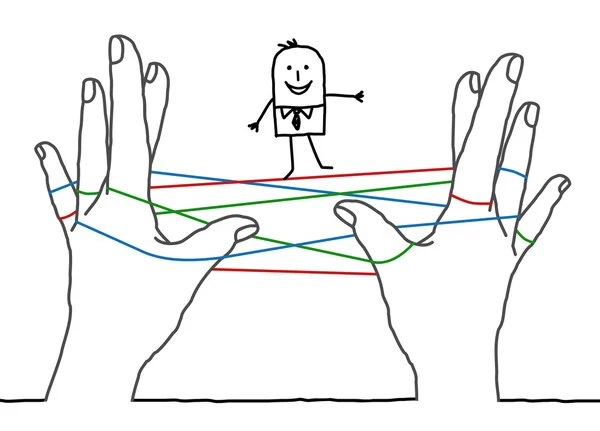 Duże dłonie i kreskówka biznesmen - czyste sieci — Zdjęcie stockowe