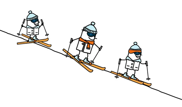 Карикатура на лижах сім'ї — стокове фото
