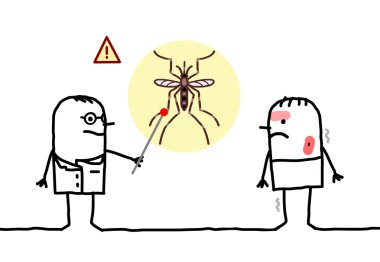 cartoon doctor with sick man, mosquito and Dengue clipart