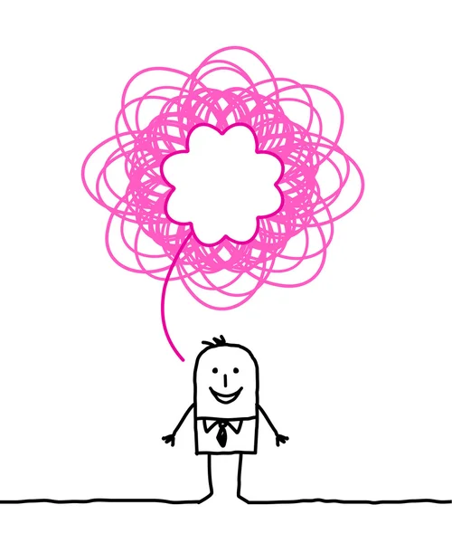 Homem feliz com doodle sinal rosa — Fotografia de Stock