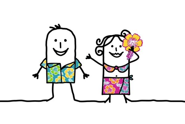 Dibujos animados hawaian pareja — Foto de Stock