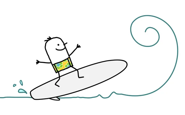 Hombre de dibujos animados surfeando en la ola — Foto de Stock