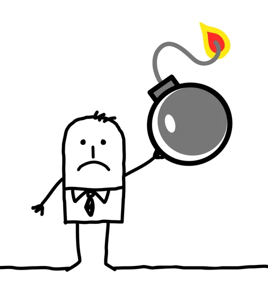Personagem de desenho animado - homem de negócios e bomba — Fotografia de Stock
