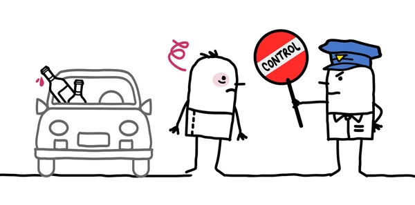 Cartoon znaków - kontrola policyjna - alkohol — Zdjęcie stockowe
