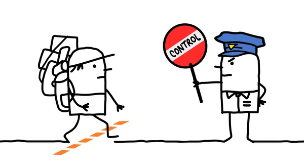 Personagens de desenhos animados - controle policial - fronteira — Fotografia de Stock