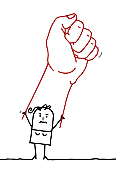 Disegnato Mano Cartoon Angry Donna Rising Big Fist — Vettoriale Stock
