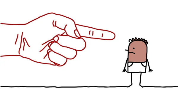 Hand Gezeichnet Big Hand Mit Cartoon Charakter Zeigen Fingerzeichen Auf — Stockvektor